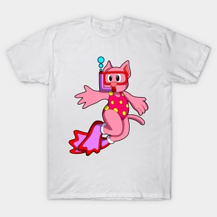 Cat at Swimming with Swimming goggles T-Shirt